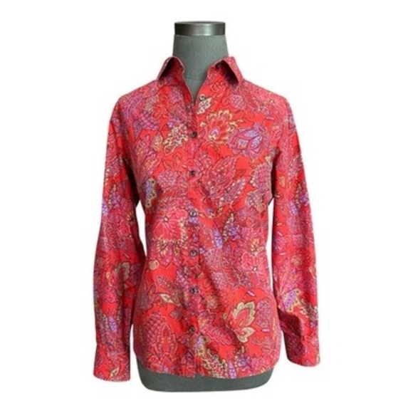 Lands' End Women's No Iron Supima Cotton Paisley Floral Blouse 10 Long Sleeve EX - Picture 3 of 7